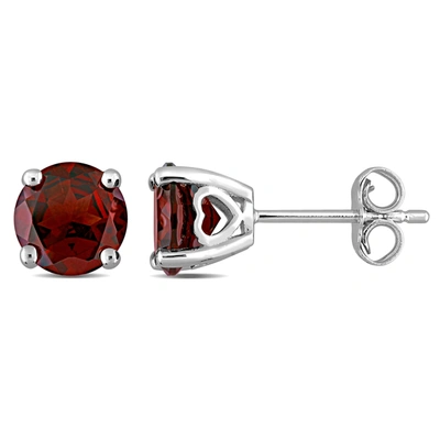 Shop Mimi & Max 3 1/5ct Tgw Garnet Solitaire Stud Earrings In Sterling Silver In Red