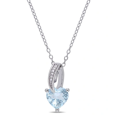 Shop Mimi & Max 1 1/2ct Tgw Aquamarine Heart And Diamond Accents Pendant With Chain In Sterling Silver In Blue