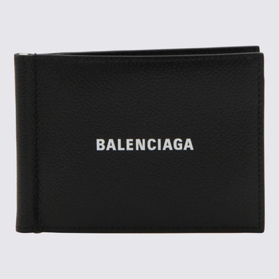 Shop Balenciaga Black And White Leather Cash Wallet