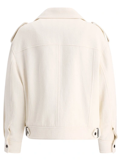 Shop Brunello Cucinelli Chevron Biker Jacket With Shiny Details In White