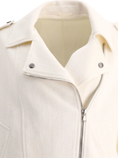 Shop Brunello Cucinelli Chevron Biker Jacket With Shiny Details In White
