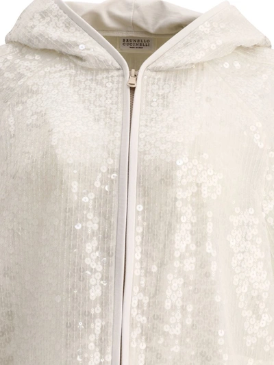 Shop Brunello Cucinelli Dazzling Embroidery Hooded Sweater In White