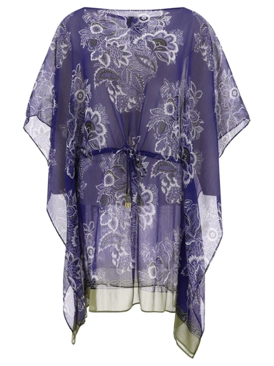 Shop Etro Caftan With Bouquet Print In Blue