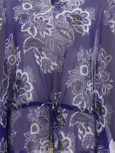 Shop Etro Caftan With Bouquet Print In Blue