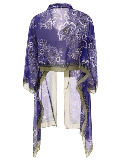 Shop Etro Floral-print Tied Blouse In Blue