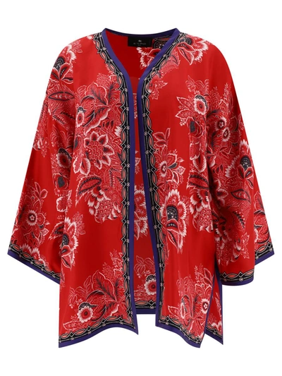 Shop Etro Silk Jacket With Floral Print In Red