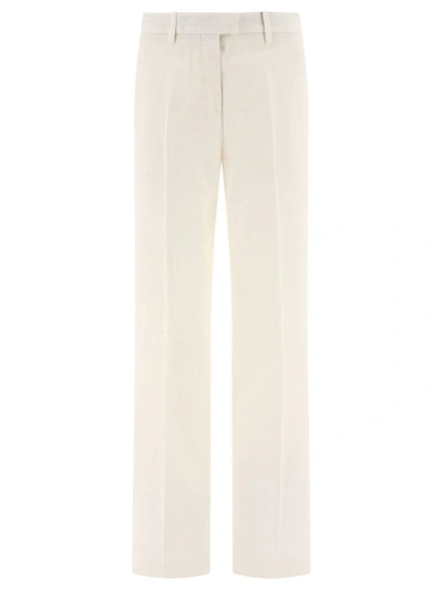 Shop Etro Slub Fabric Trousers In White