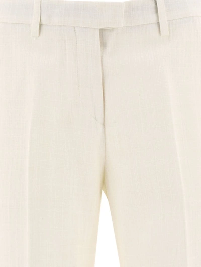 Shop Etro Slub Fabric Trousers In White