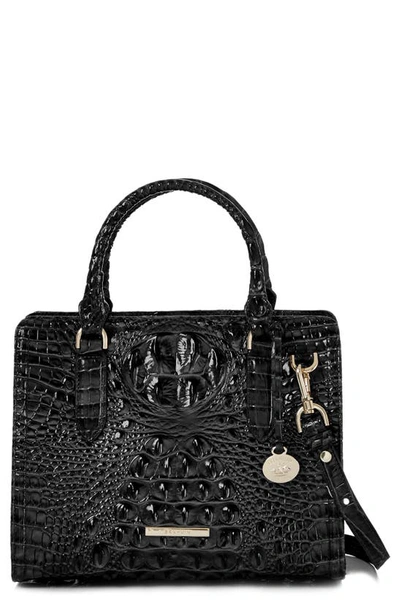 Shop Brahmin Cami Croc Embossed Leather Satchel In Black