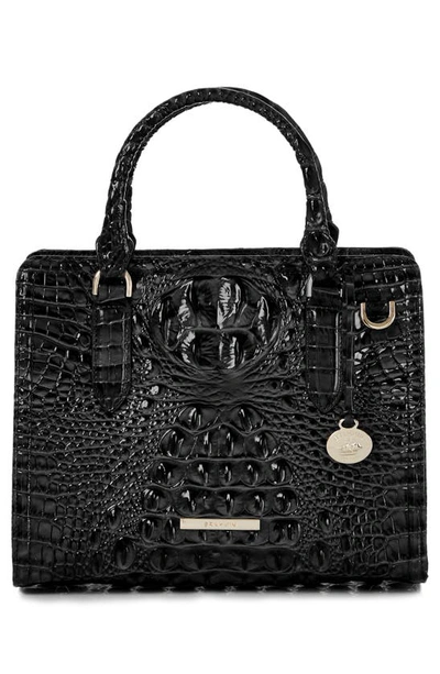 Shop Brahmin Cami Croc Embossed Leather Satchel In Black