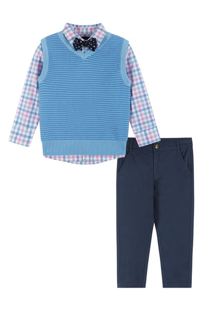 Shop Andy & Evan Kids' Sweater Vest, Button-up Shirt, Chinos & Bow Tie Set In White Plaid