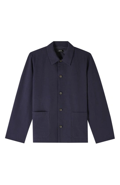 Shop Apc Vincent Goffered Cotton Button-up Shirt Jacket In Dark Navy