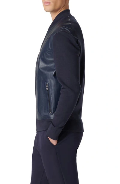 Shop Bugatchi Leather Front Zip-up Cotton & Cashmere Cardigan In Navy