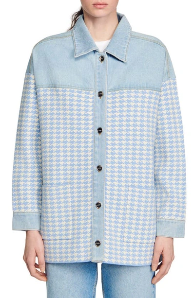 Shop Sandro Natan Knit Contrast Denim Jacket In Sky Blue