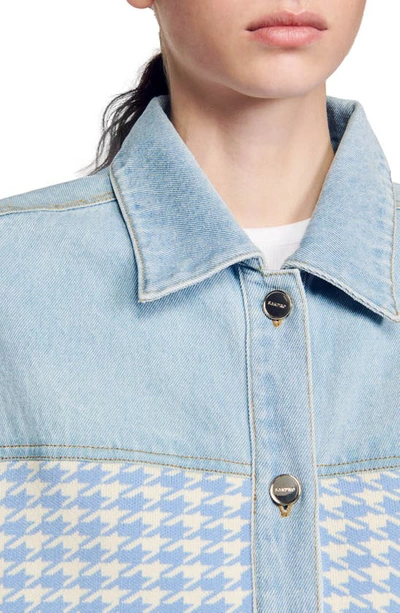 Shop Sandro Natan Knit Contrast Denim Jacket In Sky Blue