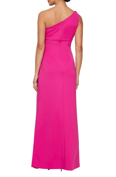 Sl Fashions Floral Detail One-shoulder Gown In Fuchsia