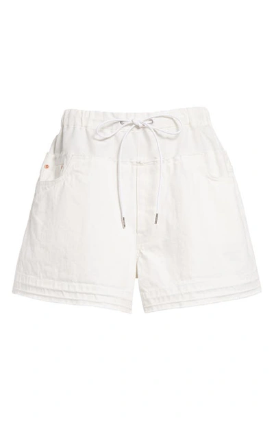 Shop Sacai Drawstring Frayed Hem Denim Shorts In Off White