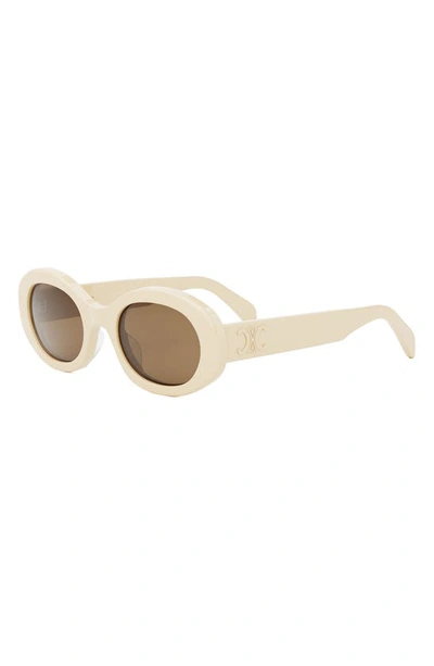 Shop Celine Triomphe 52mm Oval Sunglasses In Off White/ Brown