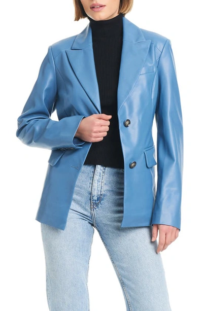 Shop Sanctuary Corset Back Faux Leather Blazer In Denim Blue