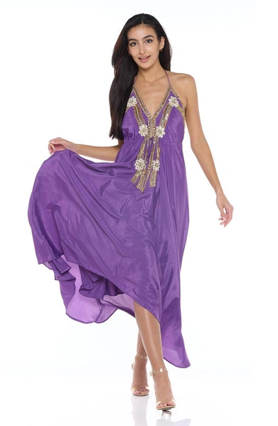 Ranee's Beaded Halter Cover-up Dress In Purple
