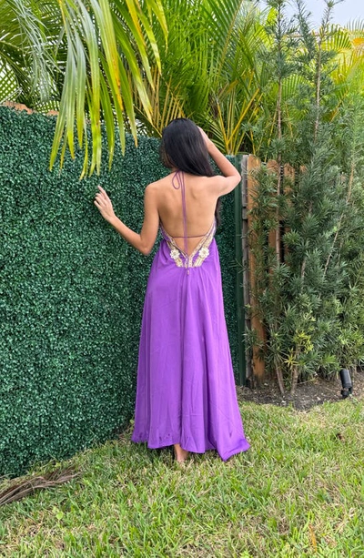 Ranee's Beaded Halter Cover-up Dress In Purple