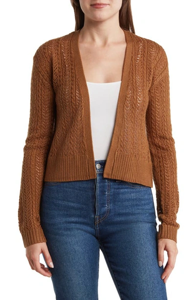 Shop Love By Design Gia Pointelle Cardigan In Tobacco Brown