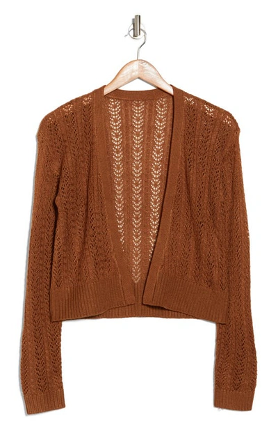 Shop Love By Design Gia Pointelle Cardigan In Tobacco Brown