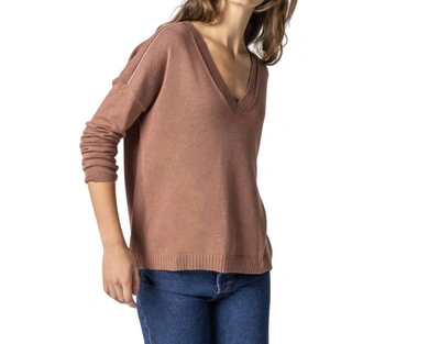 Shop Lilla P Wrapped Seam V-neck Sweater In Hickory In Brown