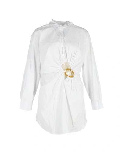 Shop Christopher Esber Folia Cutout Float-buckle Mini Shirtdress In White Cotton