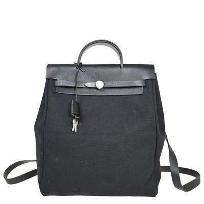 Shop Hermes Herbag Canvas Backpack Bag () In Black
