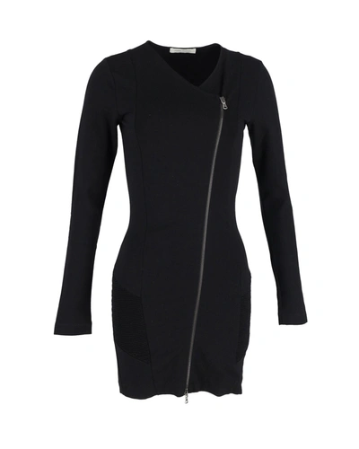 Shop Pierre Balmain Asymmetric Zipper Dress In Black Polyester
