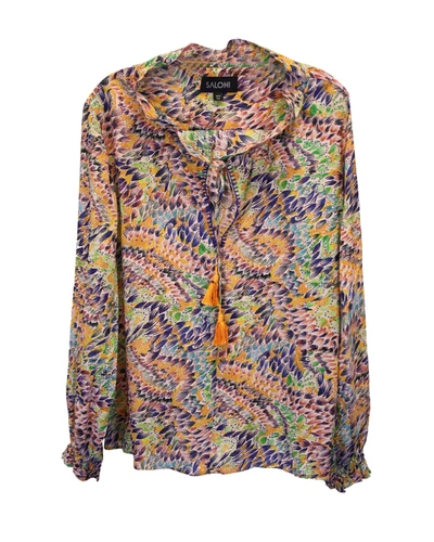 Shop Saloni Tassel Detail Printed Blouse In Multicolor Silk