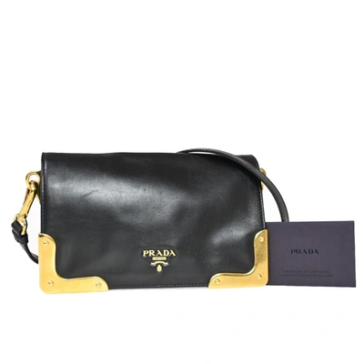 Shop Prada Spazzolato Leather Shoulder Bag () In Black