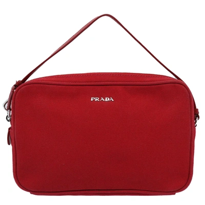 Shop Prada Canvas Shoulder Bag () In Red