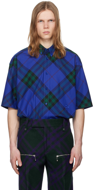 Shop Burberry Blue Check Shirt In Knight Ip Check