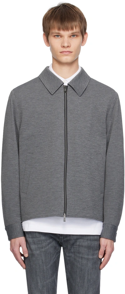 Shop Hugo Boss Gray Spread Collar Jacket In 041-silver