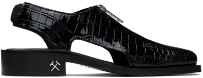 Shop Gmbh Black Hawi Slingback Cutout Sandals In Black Embossed Pleat
