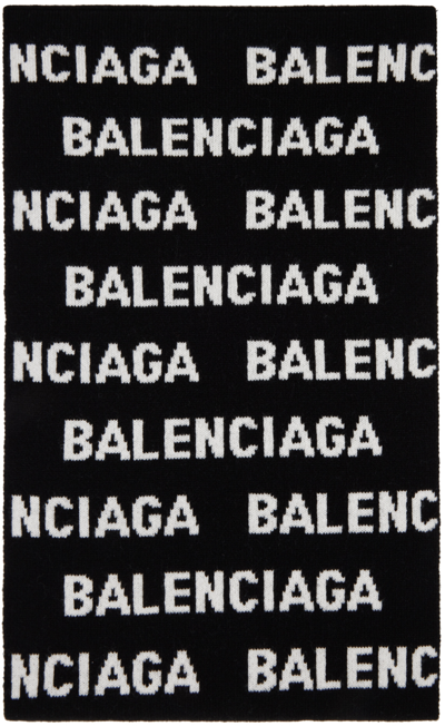 Shop Balenciaga Black & White All Over Scarf In 1070 Black/white