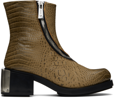 Shop Gmbh Brown Ergonomic Riding Boots In Coffee Croc Embossed