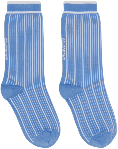 Shop Jacquemus Blue Les Sculptures 'les Chaussettes Pablo' Socks In 3ev Jcqud Blue/whit