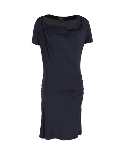 Shop Vivienne Westwood Draped Neckline Dress In Navy Blue Cotton