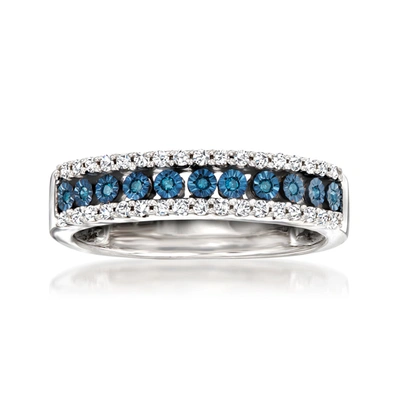 Ross-simons White And Blue Diamond 3-row Ring In Sterling Silver In White