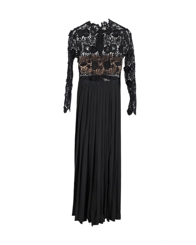 Shop Self-portrait Mia Lace Pleated Maxi Dress In Black Polyester