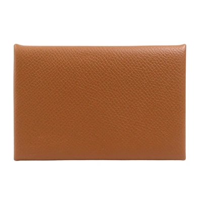 Shop Hermes Calvi Leather Wallet () In Brown