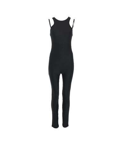 Shop Versace Jeans Couture Embellished Halterneck Sleeveless Jumpsuit In Black