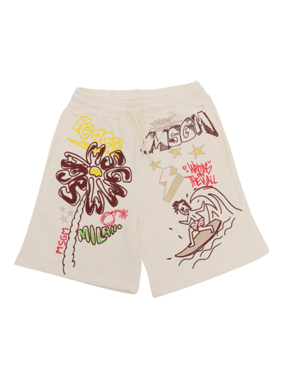 Shop Msgm Bermuda Shorts With Prints In Beige