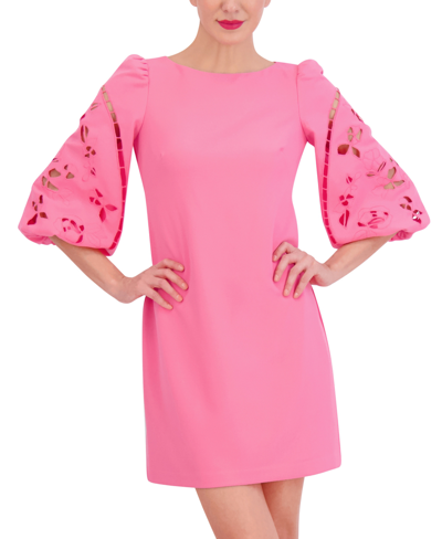 Shop Vince Camuto Petite Eyelet-sleeve Shift Dress In Lipstick Pink