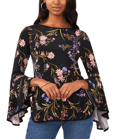 Shop Sam & Jess Women's Bell-sleeve Top In Rich Black Floral