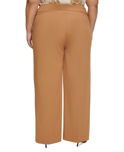 Shop Calvin Klein Plus Size High-rise Wide-leg Lux Pants In Luggage