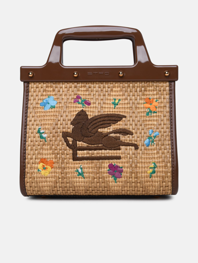 Shop Etro Small 'love Trotter' Multicolor Raffia Bag In Beige